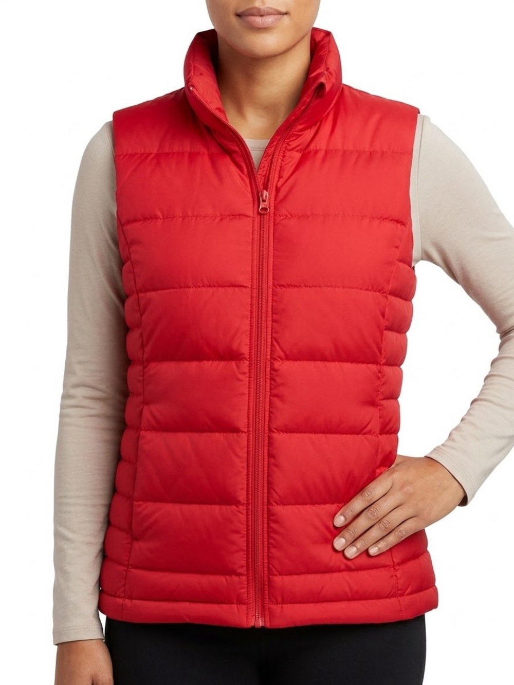 Lands End Womens Puffer Vest Large 14-16 Red Quilted Full Zip Outdoor